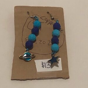 Two Blue Beaded with Mismatched Celestial Charms.